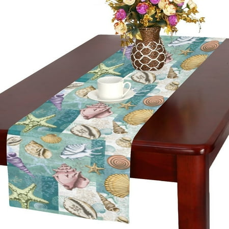 

MYPOP Colorful Summer Seashell Coral Starfish Long Table Runner 16x72 incheses Tropical Beach Sea Shell Rectangle Tablecloth Placemat for Office Kitchen Wedding Party Home Decor