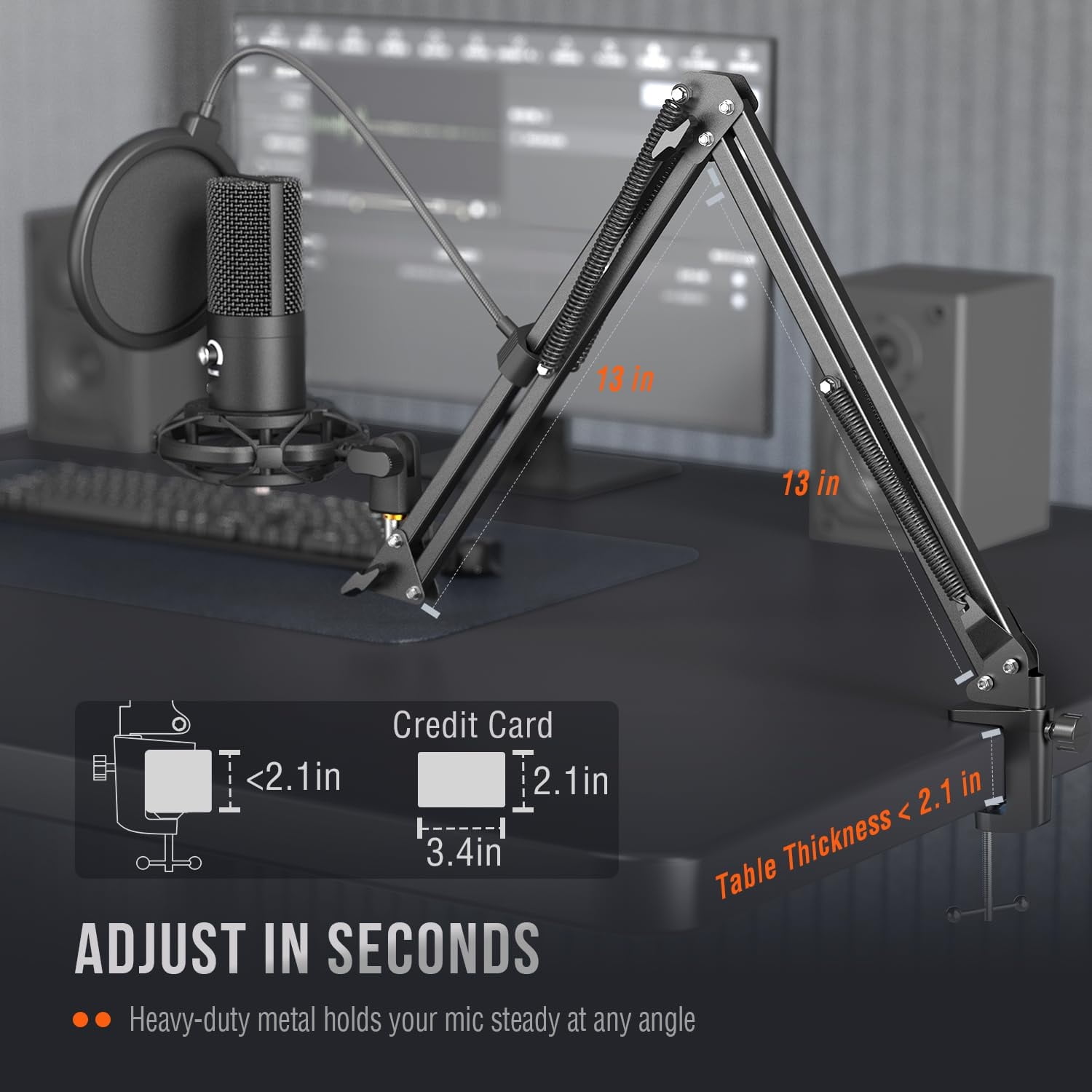 Studio Condenser USB Microphone Computer PC Microphone Kit with Adjustable Boom Arm Stand Shock Mount for Instruments Voice Overs Recording Podcasting YouTube Vocal Gaming Streaming-T669