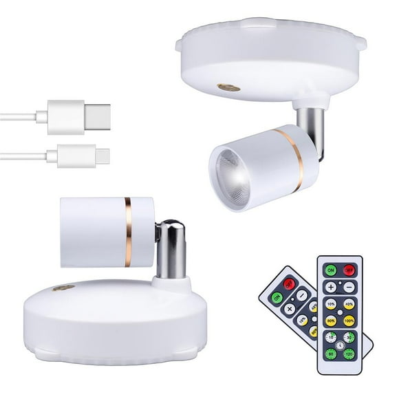 Electronicheart 2 Pieces Spotlight LED Accent Lights Battery Powered Remote Control Rotatable Focus Desk Lamp Display Closet Home Ceiling