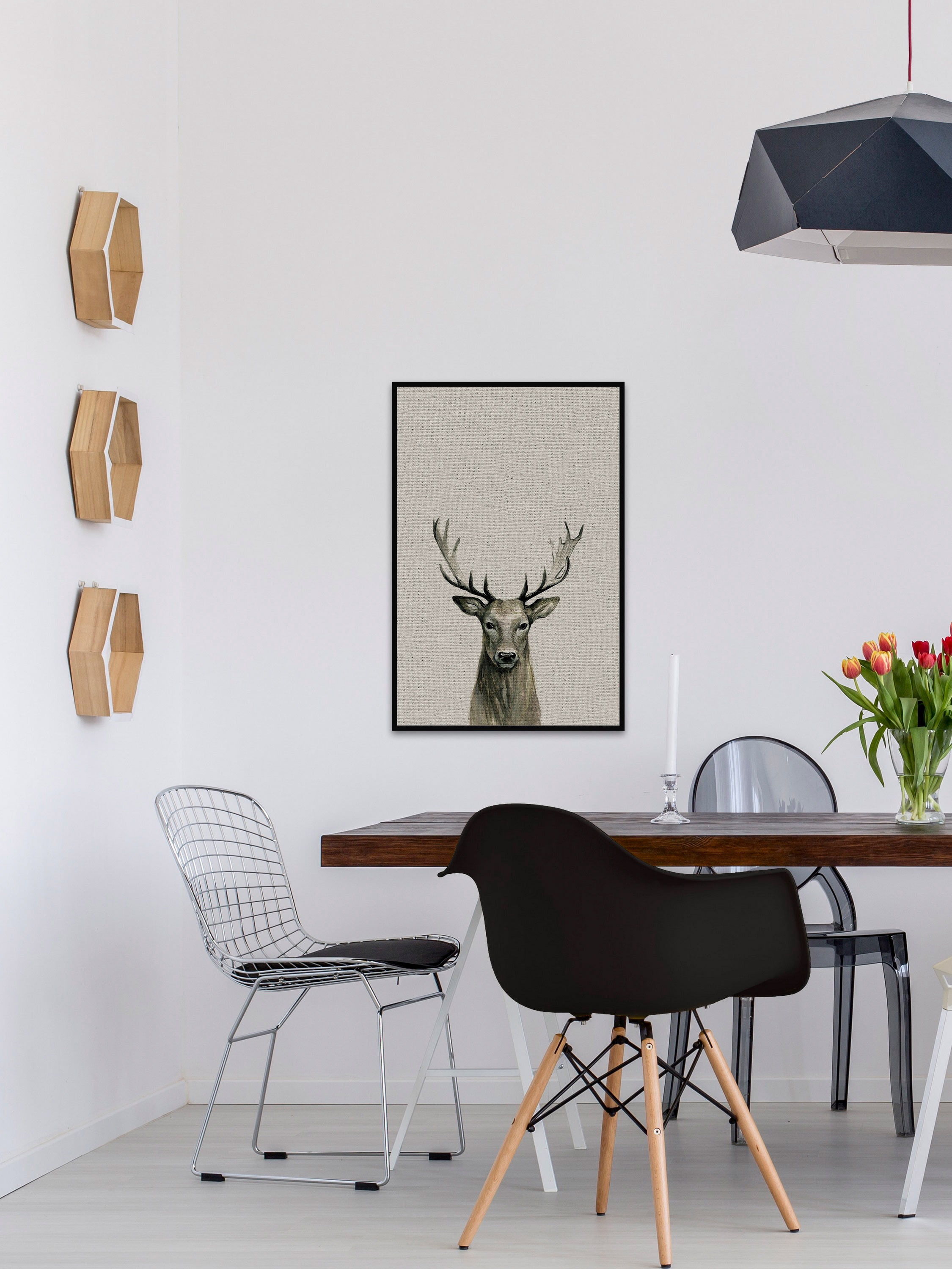 Staring Buck II Floater Framed Painting Print on Canvas