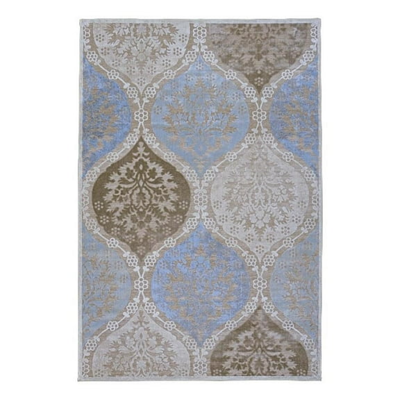 Linon Chenille Vintage Meridian Polyester Hi-Lo 6'6" X 9'3" Area Rug in Beige