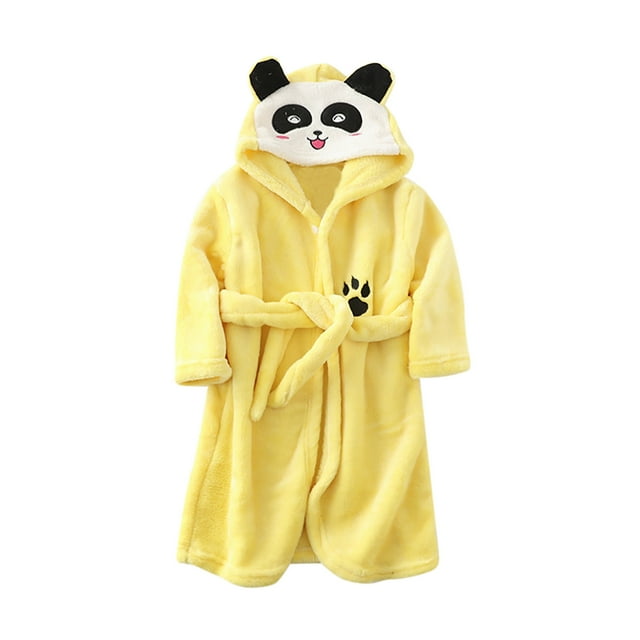 Kids Flannel Hooded Bathrobe, Toddler Robe with Belt and Pockets, Boys Girls Fleece Robe for Warmth and Comfort, Machine Washable