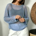 thumbnail image 5 of WULMLEO Crochet Tops for Women Summer Beach Swim Cover Ups Knit Beach Cover Up Short Sleeve Hollow Out Shirts Blue M, 5 of 5