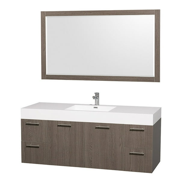 Wyndham Collection Amare 60 inch Single Bathroom Vanity in Gray Oak with Acrylic Resin Top