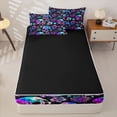 thumbnail image 4 of Homewish Happy Halloween Zipper Twin Comforter Sets with Fitted Sheet and 2 Pillowcases,Multicolor Gradient Skull Zipper Bedding Set,Green Purple,Black Reversible,4pcs, 4 of 8