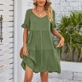 thumbnail image 3 of Robe Femme Col en V Manches Courtes Robe T-Shirt Babydoll Volants Robe Mini Décontractée, 3 of 4