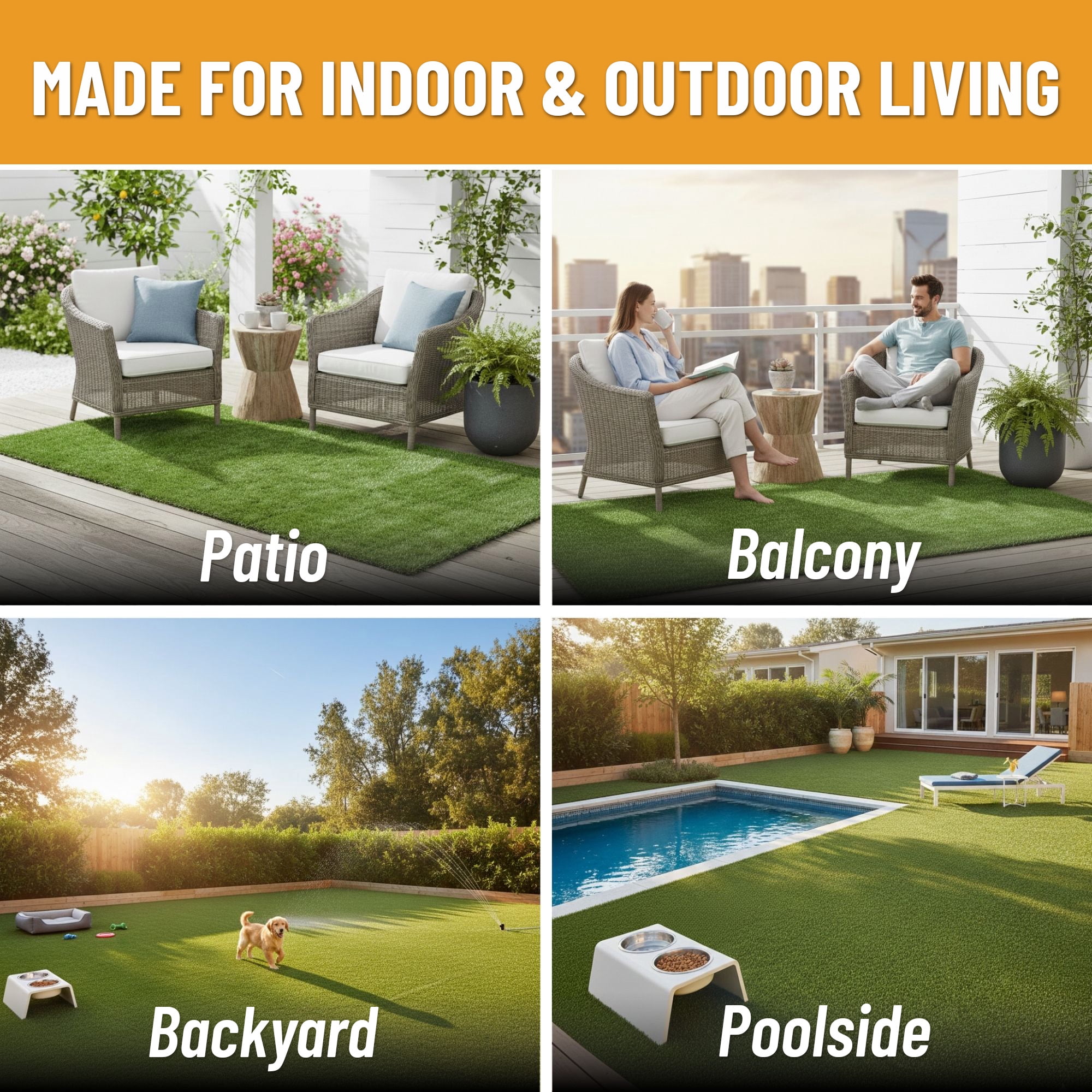 Ottomanson Natural Grass Indoor Outdoor Artificial Turf Rug 2'7" x 45' Green Lawn Carpet