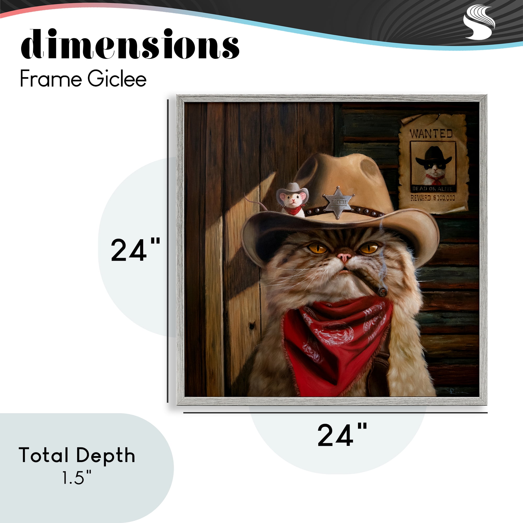 Deputy Purrkins Cat Sheriff Gray Framed Giclee Art, design by Lucia Heffernan