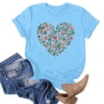 thumbnail image 5 of Htigea Summer T-Shirt for Women Floral Heart Print Short Sleeve Tops Casual Crewneck Pullover Basic Tees Blue S, 5 of 5