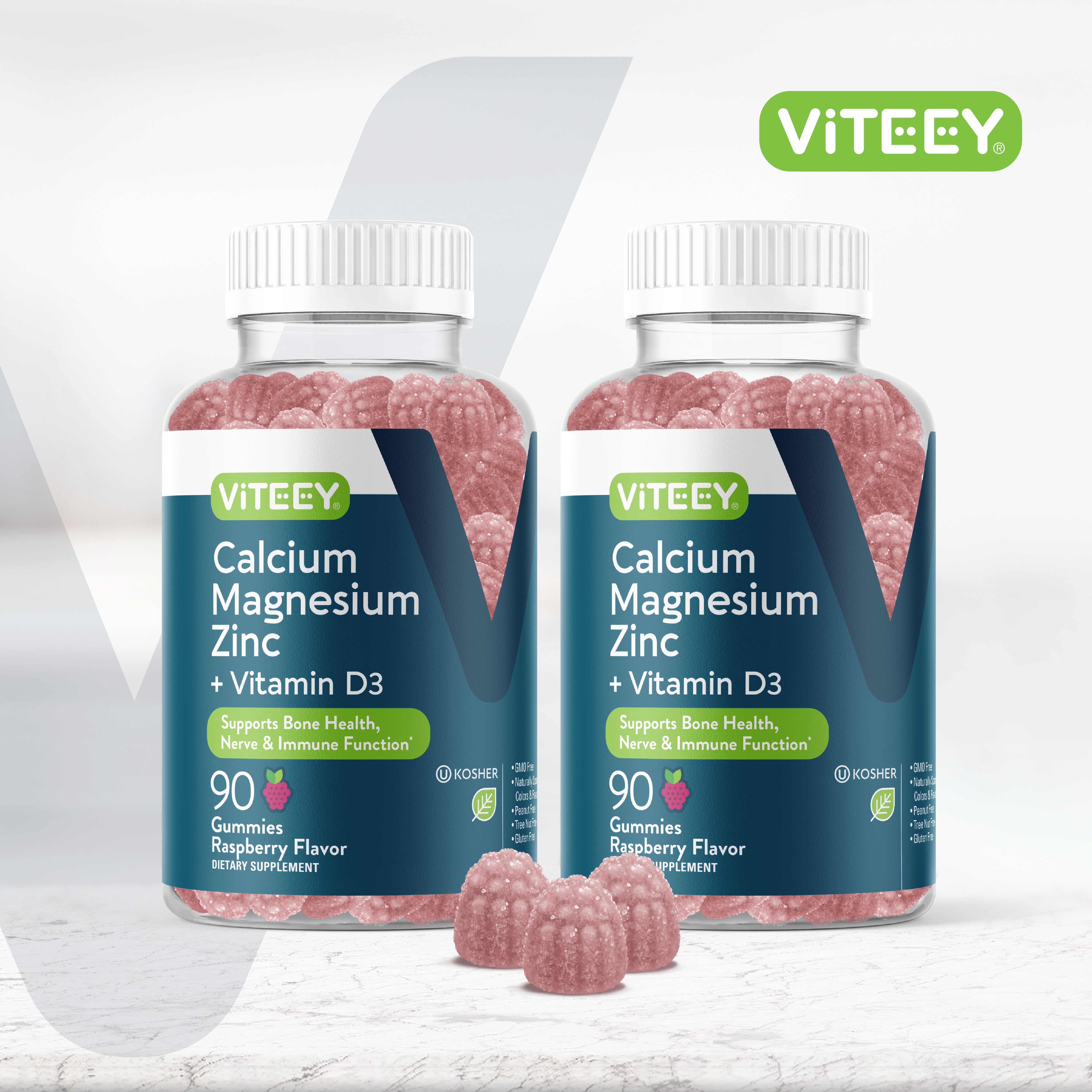 VITEEY Calcium Magnesium Zinc Gummies with Vitamin D3, Bone and Immune Support, 180 Ct