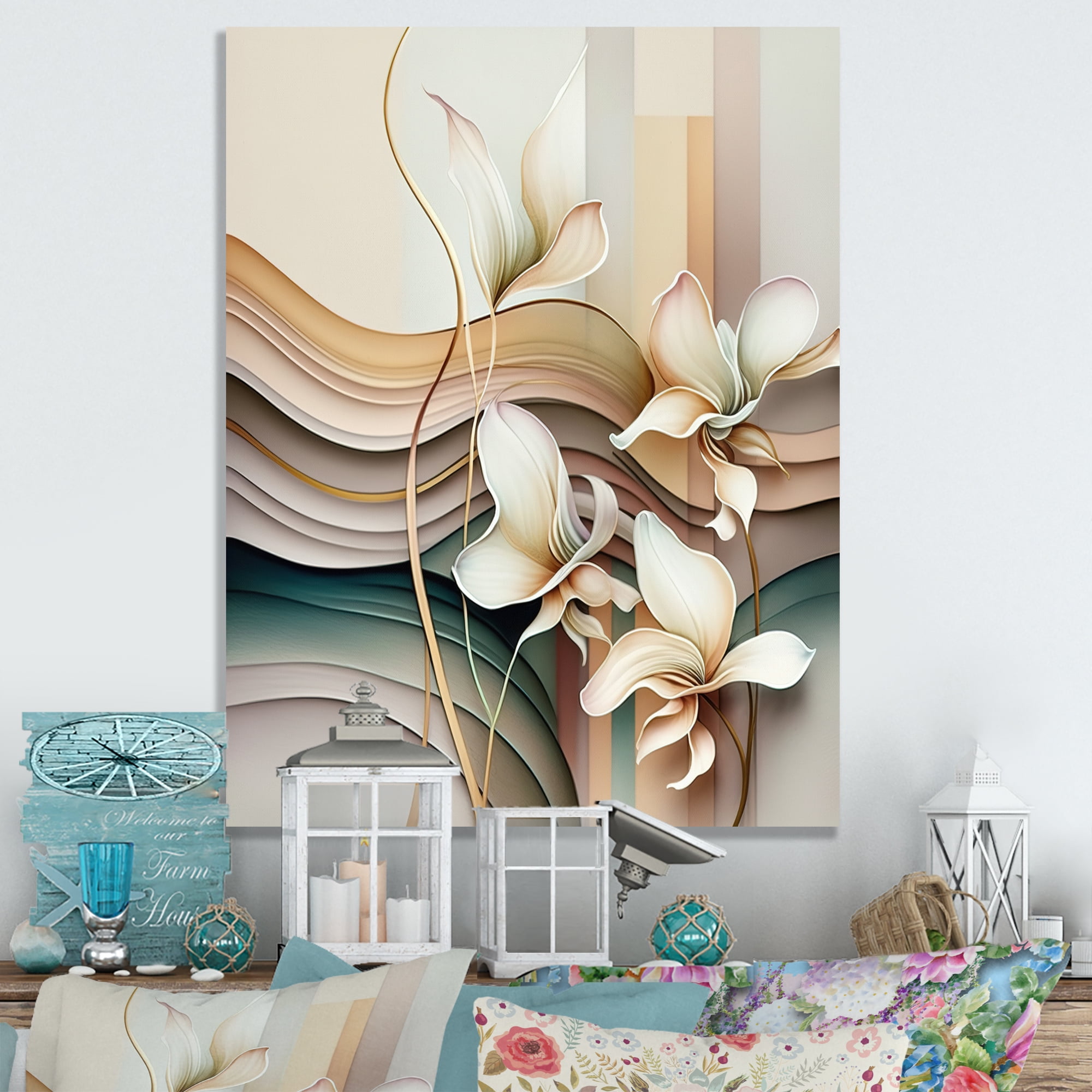 Designart Beige Orchid Flowers Hyperrealistic II Canvas Wall Art