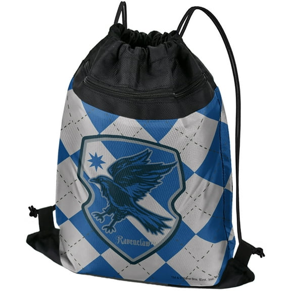 Harry Potter Ravenclaw Plaid Sigil Drawstring Backpack Sports Bag Sackpack 17" x 13", Perfect for Gym, Yoga or Practice