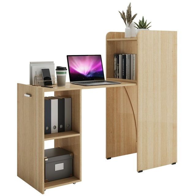 Costway Bureau d'Ordinateur Extensible Bureau Réversible Bureau à Domicile Bureau d'Étude Bureau d'Écriture Naturel
