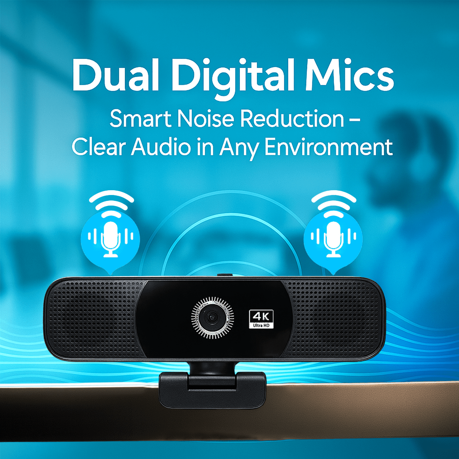 HI-FI Stereo Speakers&Dual Noise-Canceling Mics|4K Ultra HD Autofocus Conference Webcam|Built-In Battery for Streaming&Meetings