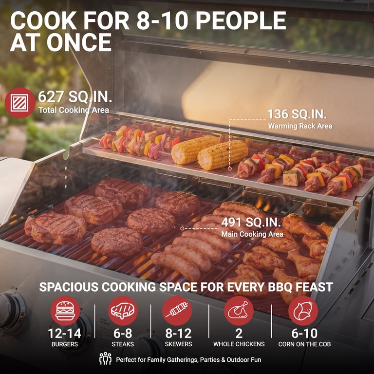 Segmart 4-Burner Propane Gas Grill and Griddle Combo with Side