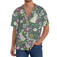 thumbnail image 1 of Balery Retro Bunny Floral Camisa Casual de Manga Corta con Botones para Hombre, Texturizada, Estilo Cubano, para Playa, Verano-X-Large, 1 of 5
