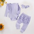 thumbnail image 2 of masbird Newborn Infant Baby Girl Clothes Outfits Ruffle Romper Floral 3Pcs Pants Sets Toddler Girls Clothing Set,Light Purple,0-3 M, 2 of 5