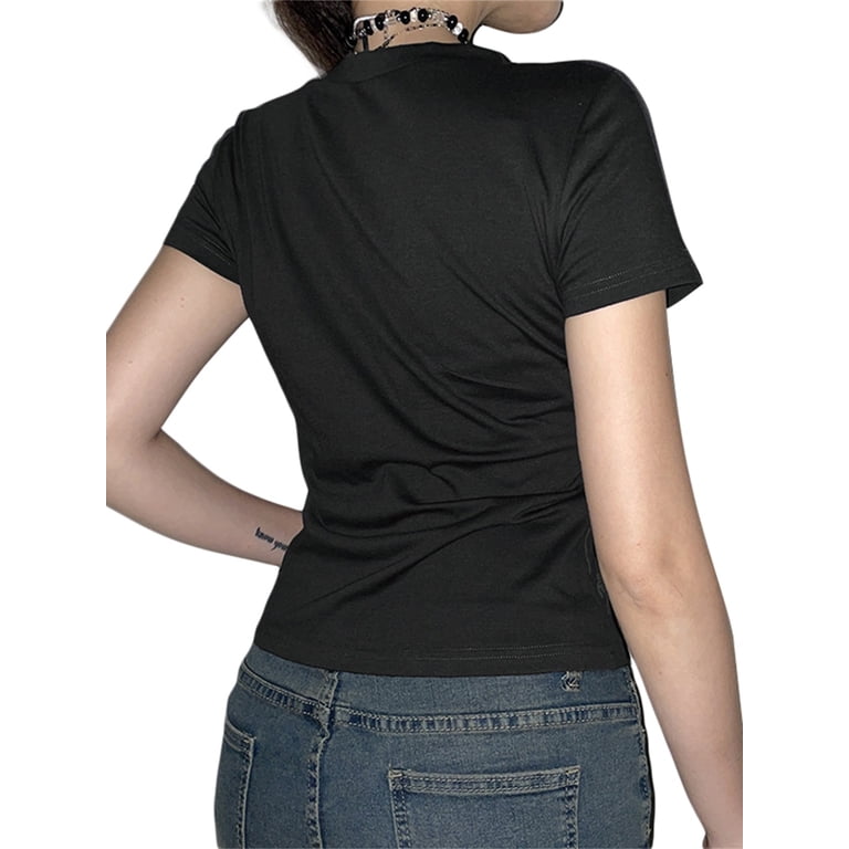Punk Goth Cross Graphic T-Shirt – Off Shoulder Emo Grunge Top, Y2K Vintage Style For Women