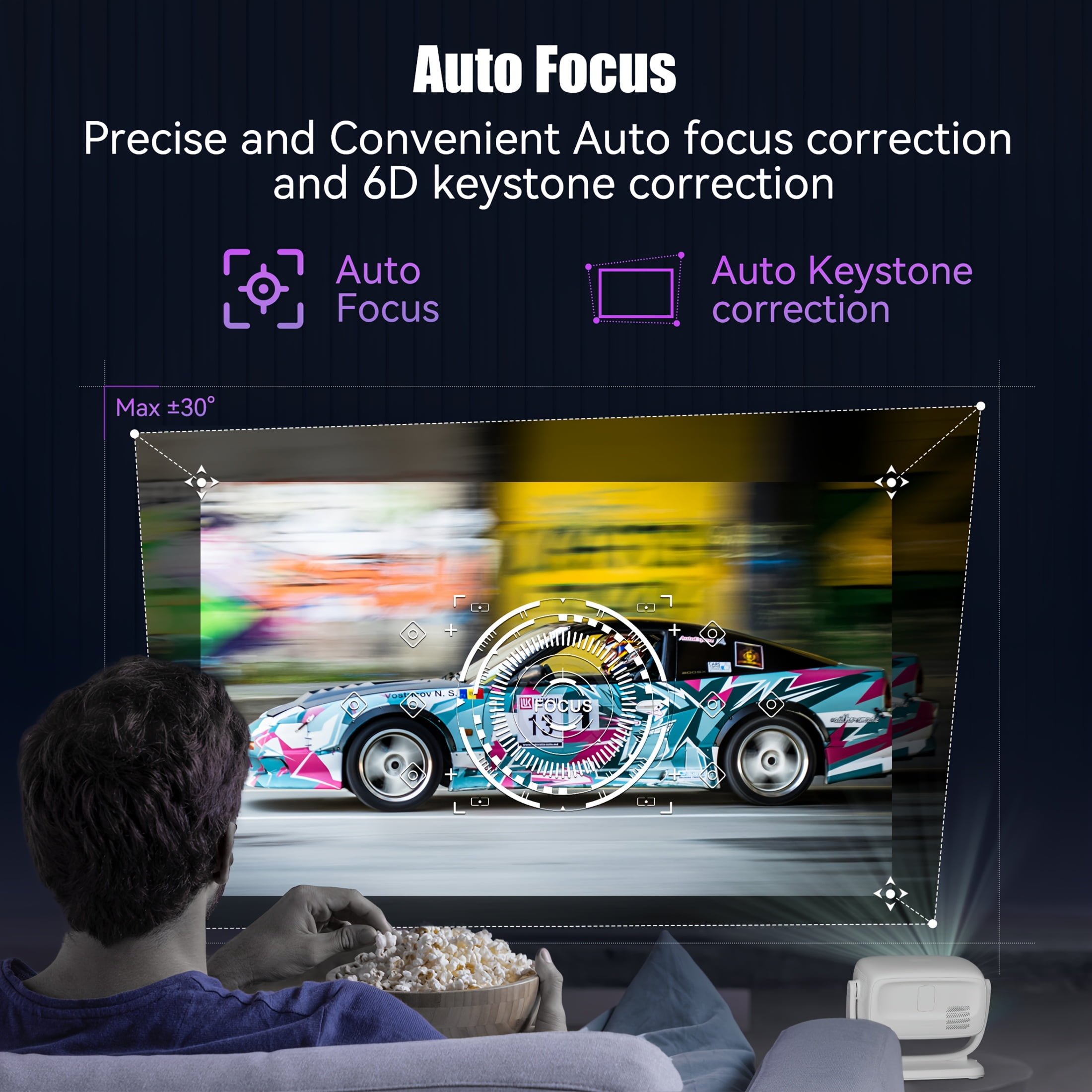 DANCIEYA 4K Support Projector with Auto Focus, 300 ANSI Lumens, Android 11 System, Portable Mini Projector for Home, Outdoor, Bedroom, Movie Gift, Party - 1080P Native Resolution, 16:9 Aspect Ratio,