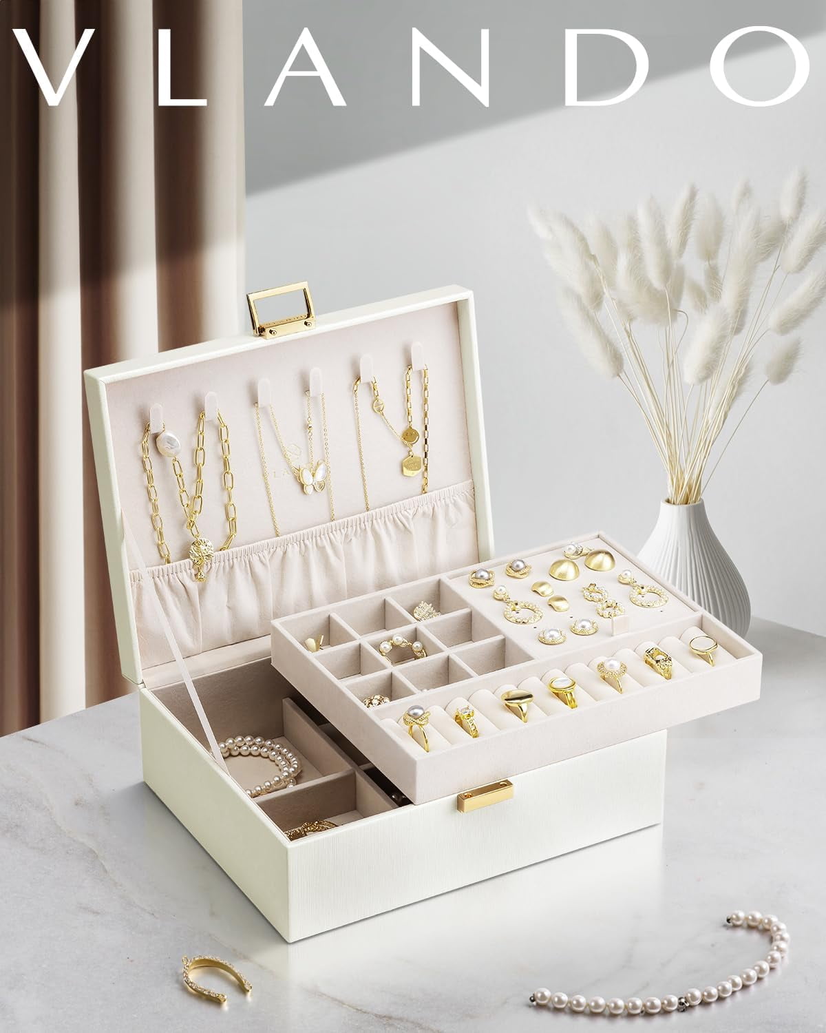 Vlando Jewelry Box for Women,2 Layer Jewelry Box, Teacher Gifts