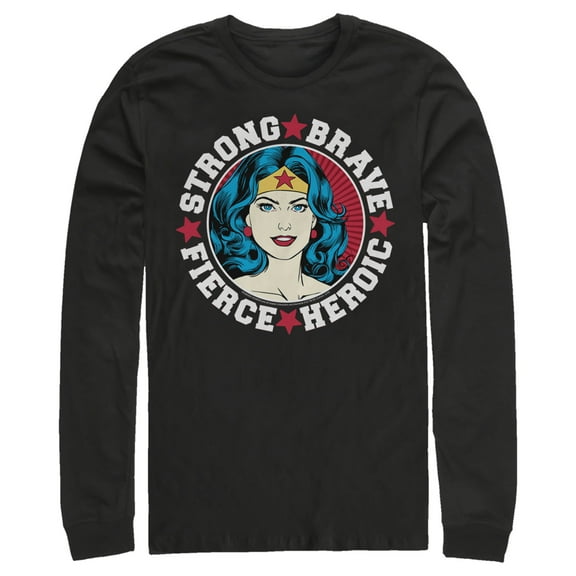 Men's Justice League Strong Fierce Heroic Long Sleeve Shirt Black Large