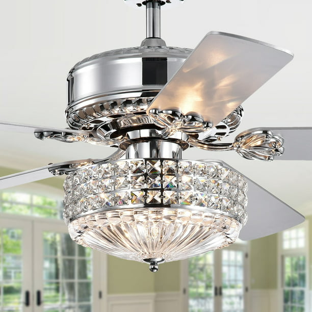 Gremane Chrome 52 Inch Lighted Ceiling Fan With Crystal Shade Includes Remote And Light Kit Com - Crystal Ceiling Fan Light Shade