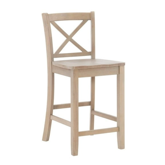 Linon Ervin Rubberwood X Back Counter Stool 24" Seat Height in Rustic Greywash