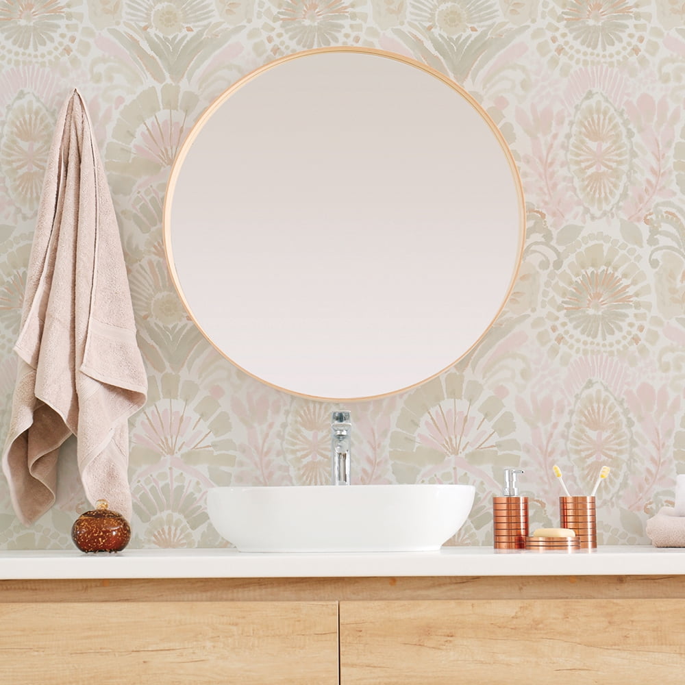 Tempaper Bohemia Pink Damask Removable Peel and Stick Wallpaper, 20.5" x 9'