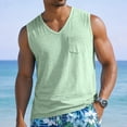thumbnail image 3 of Men's Solid Color V Neck Tank Top Chest Pocket Sleeveless Casual Summer Beach Vacation Athletic Vest, XL, 3 of 9