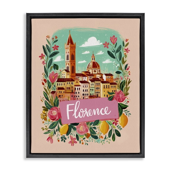 Floral Bordered Florence Black Framed Floater Canvas Wall Art, design by Yen
