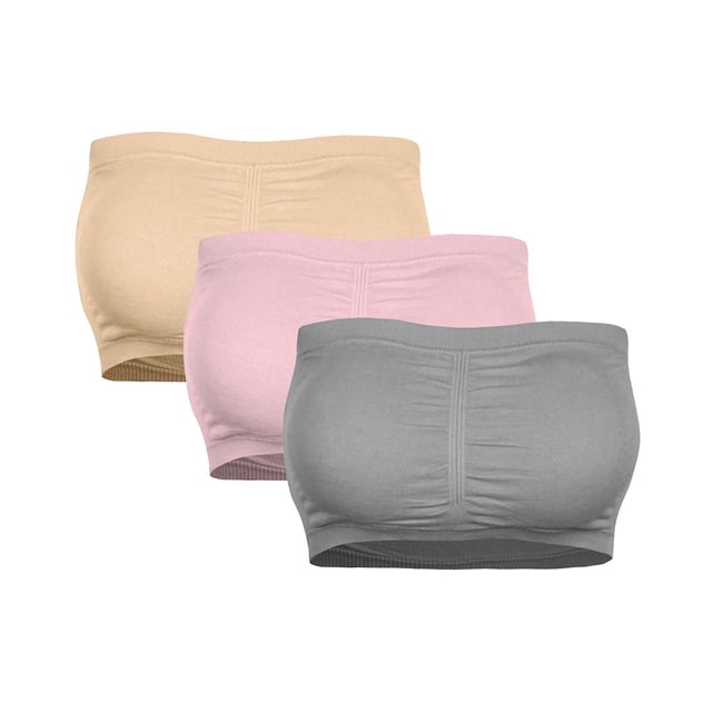 WZXFASHION Double Women Plus Size Strapless Bra Bandeau Tube Removable Padded Top Stretchy TubeTops Multicolor L