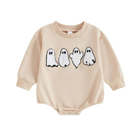 Mercatoo Baby Halloween Clothes 𝐍ewborn Boys Girls Bubble Romper Sweatshirt Ghos𝘁 Pattern Long Sleeve Crewneck Outfit