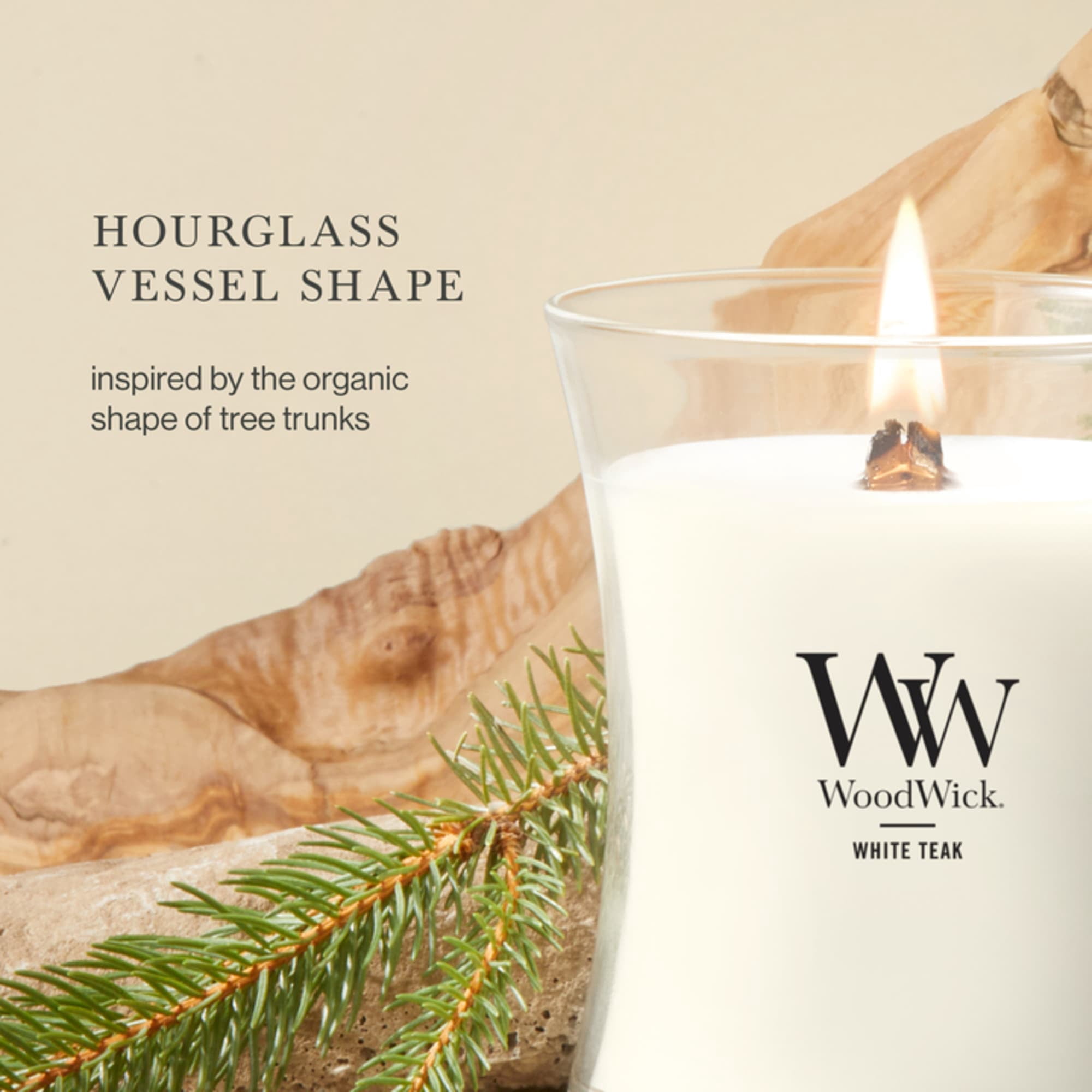 Woodwick, Scented Candle, 9.7 oz, White Teak, Hourglass Style