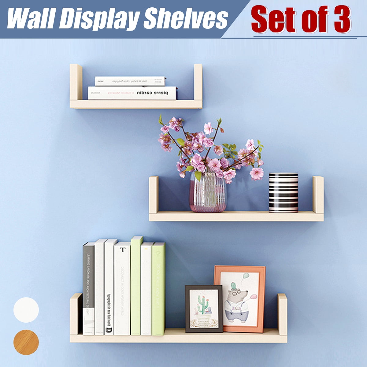 Set of 3 U Shape shelves Floating Wall Shelve Home Decor Storage Wood Shelf Unit