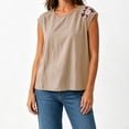 thumbnail image 6 of Diufon Summer Tank Tops for Women Floral Embroidered Cap Sleeve Crewneck Blouse Casual Beach Vacation Shirts, 6 of 9