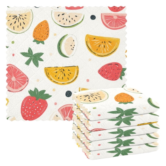 6 Pieces of Kitchen Towels 11x11Inch Kitchen Dish Cloths Kitchen Dish Towels Reuseable Cleaning Cloths Lovely Fruit Seamless