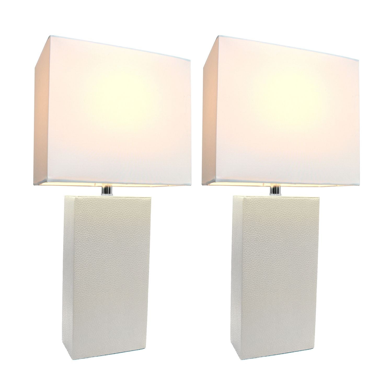 Pack de 2 lampes de table modernes en cuir avec abat-jour en tissu blanc, Elegant Designs