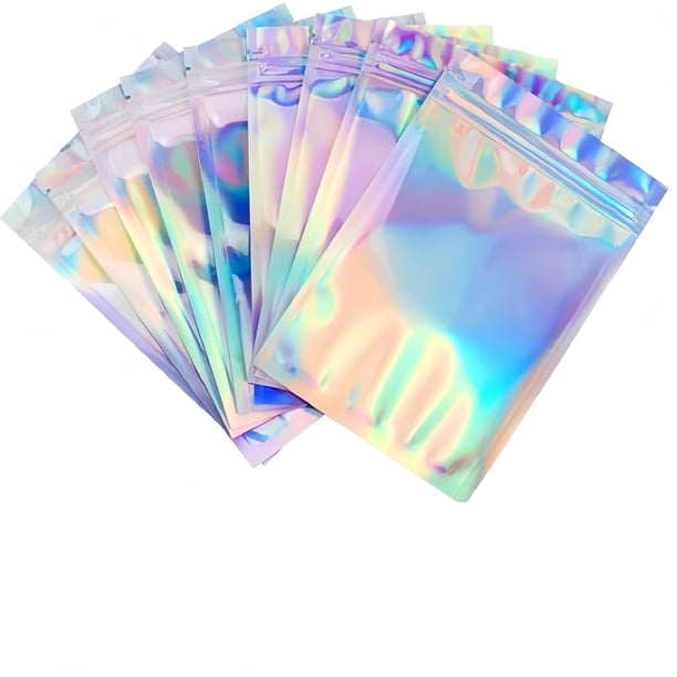 Bolsa Hermética Holográfica, 200 Piezas Resellables con Agujero para Colgar, Bolsas de Almacenamiento, Bolsas con Cierre Hermético, Bolsitas para Dulces para Aperitivos