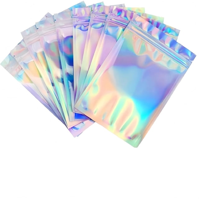 Bolsa Hermética Holográfica, 200 Piezas Resellables con Agujero para Colgar, Bolsas de Almacenamiento, Bolsas con Cierre Hermético, Bolsitas para Dulces para Aperitivos