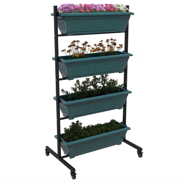 Outsunny 4-Tier Raised Garden Bed with 4 Planter Boxes, Wheels, Green