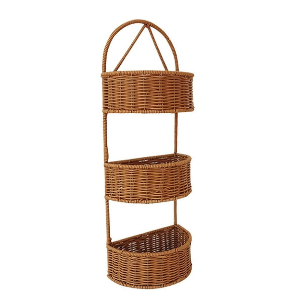 Cesta de pared de ratán sintético, cestas colgantes tejidas, estantes de almacenamiento, cestas de pared tejidas Semicírculo 3 capas