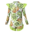 thumbnail image 5 of Cowsor 2-12 Years Girls One Piece Swimsuit Pineapple Print Long Flutter Sleeve Modest UV Protection Swimwear for Summer Beach Pool Training, 5 of 6