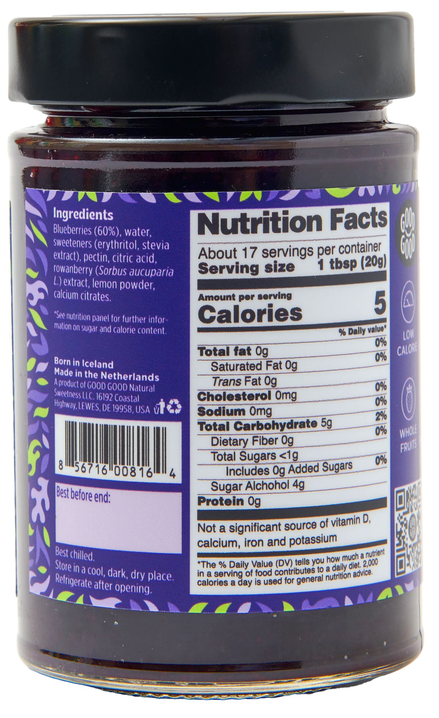 Good Good Sweet Blueberry Jam - No Added Sugar, Keto & Gluten Free, 12oz Jar (Pack Of 6)