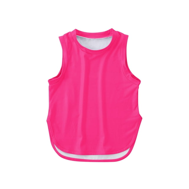 Kids Girls Summer Athletic Solid Color Tank Tops Split Curved Hem Sleeveless Shirts For Gym Yoga Running