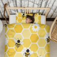 thumbnail image 3 of Bees with Daisy on Honeycomb Duvet Cover and Pillowcase Set for Single Bedding, Bedroom Accessories for Kids Teens, 3 of 5