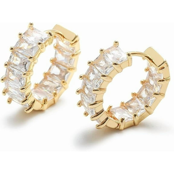 Mesovor Women Gold Cubic Zirconia Hoop Earrings 18K Gold Plated Huggie Hoops Earrings Stones Earrings Jewelry Gifts