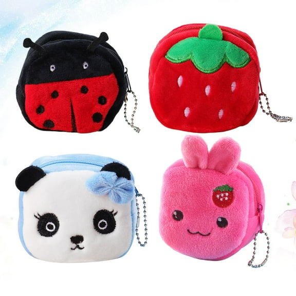 HINTRMENT 4Pcs Small Wallet Kids Coin Bag Cartoon Purse Plush Organizer for Girls 8.0x5.0x5.0in