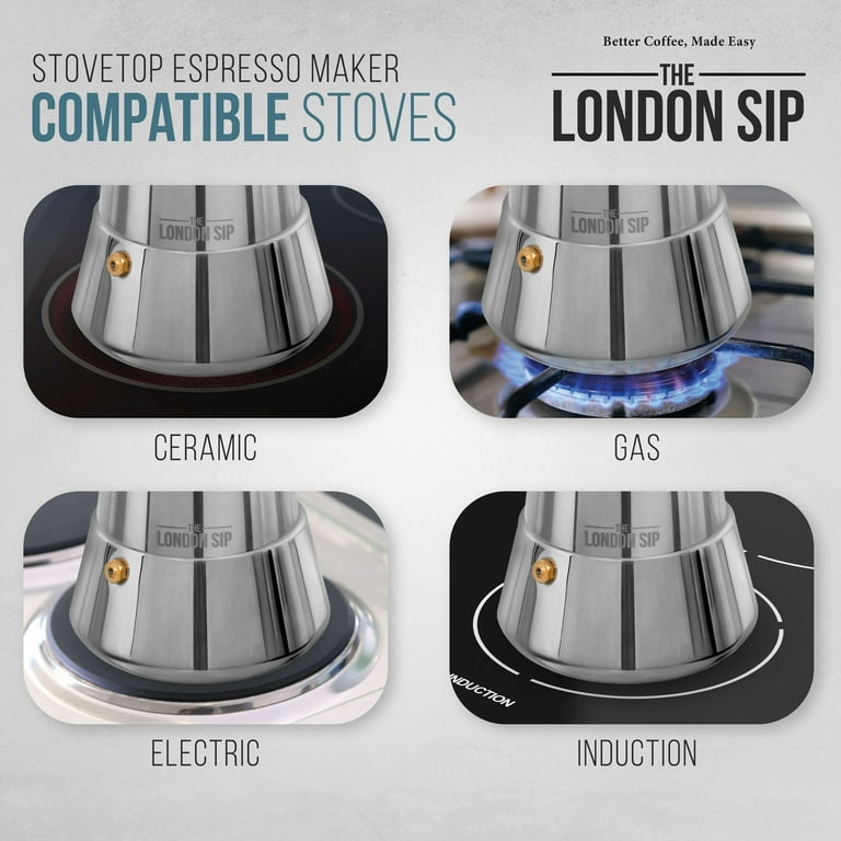 Escali London Sip - Matte Black Stainless Steel Stovetop Espresso
