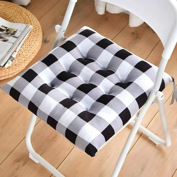 Chair Cushion Pads - Set of 4 - Buffalo Gingham Check - Dining Kitchen Office Chair Seat Cushion with Ties - Durable Cotton Fabric - Thick Comfy Poly Fill - Indoor Use - 17x17 in – Black