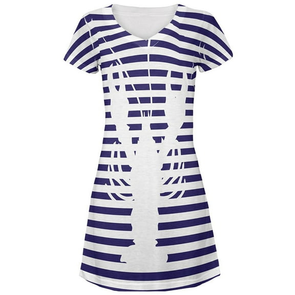 Lobster Navy Nautical Stripes All Over Juniors Beach Cover-Up Dress Multi MD